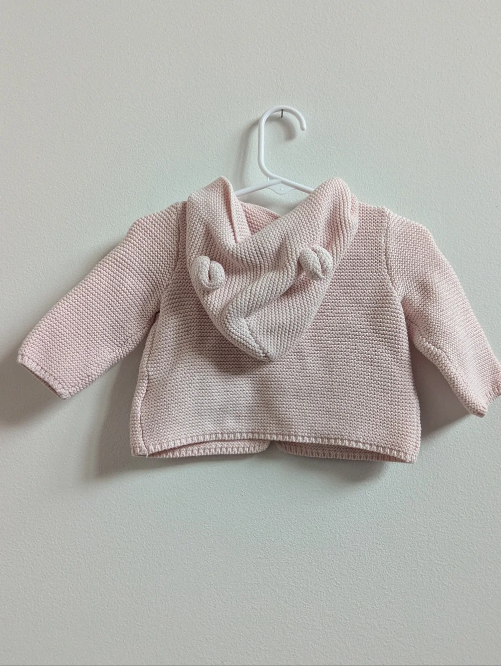 Baby Gap Sweater 3-6m Pink Knitted Hoodie Cardigan Bear Ears